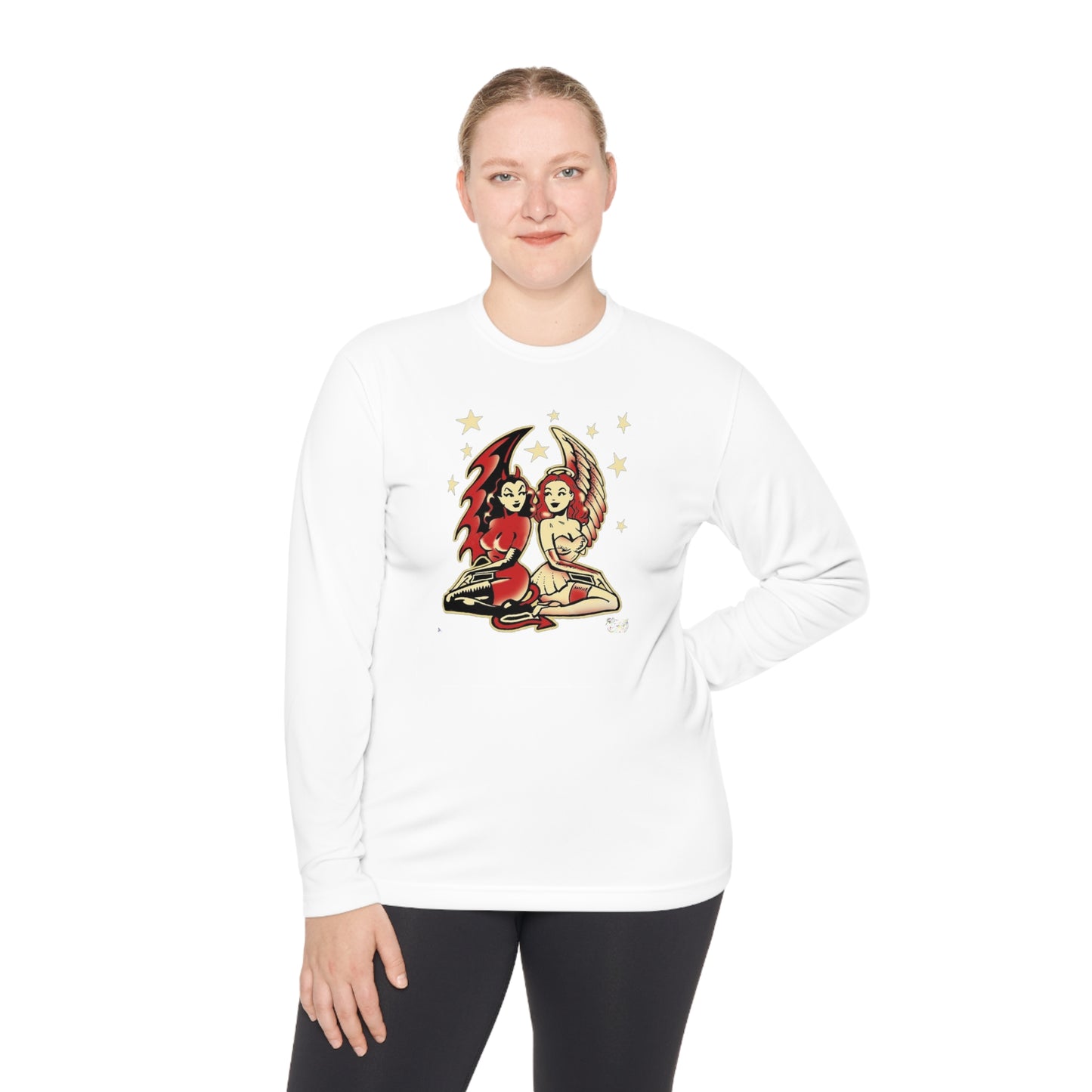 Lightweight Angel Devil Pin Up Long Sleeve Tee