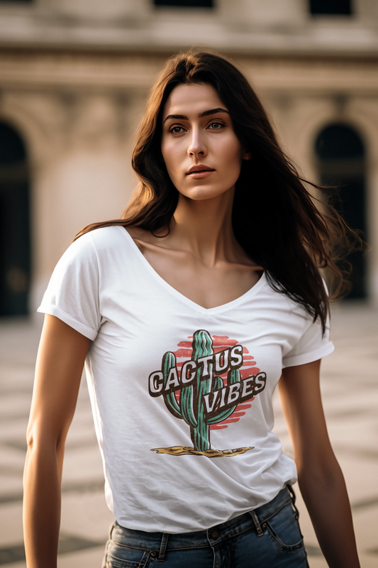 Women's V-Neck Cactus Vibes T-shirt
