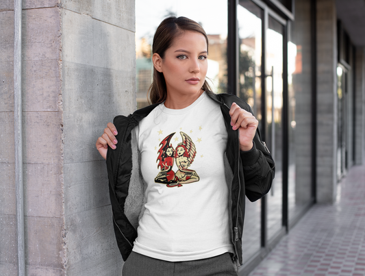 Lightweight Angel Devil Pin Up Long Sleeve Tee